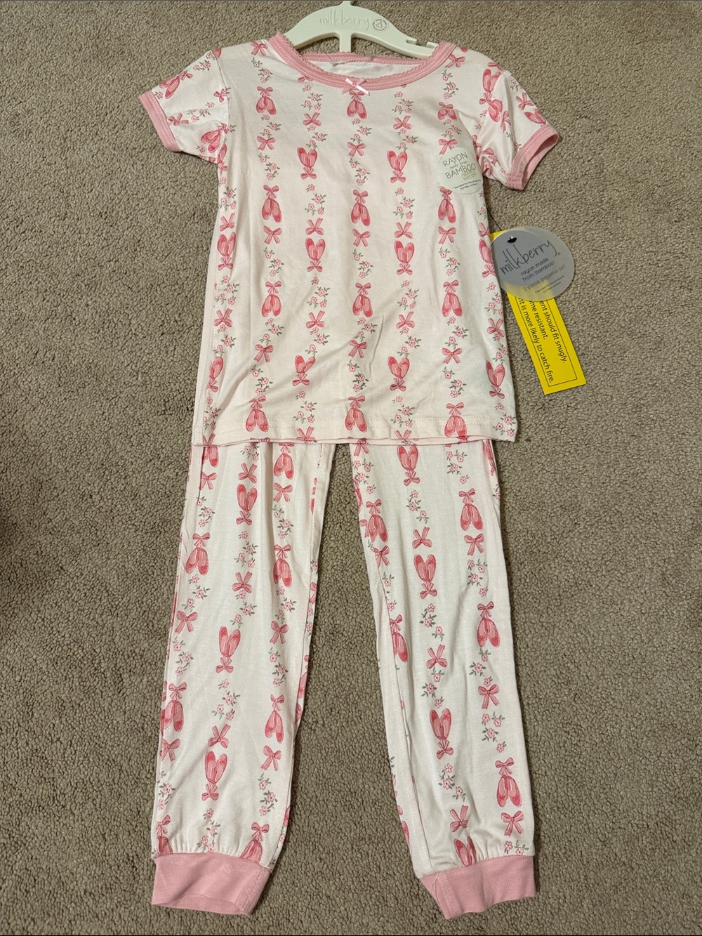 Milkberry Pink Ballet Slipper Short-Sleeve Pajama Set for Kids